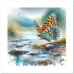 Pop Silver-washed Fritillary - Watercolor Butterfly Posters and Art
